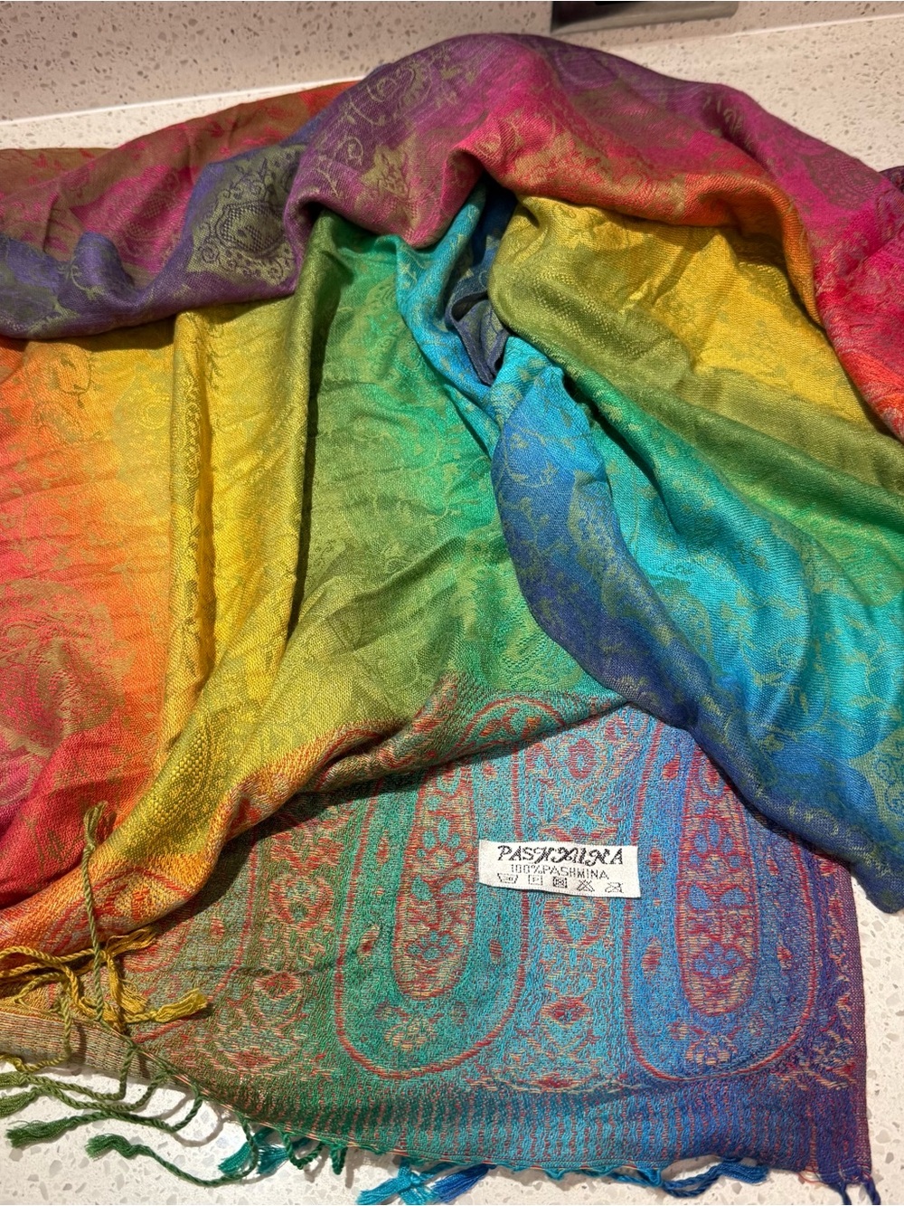 Pashmina rainbow colored Paisley Jacquard Shawl